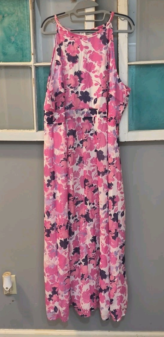 Jessica London Maxi Dress Pink Floral Print Sleeveless Plus 24W