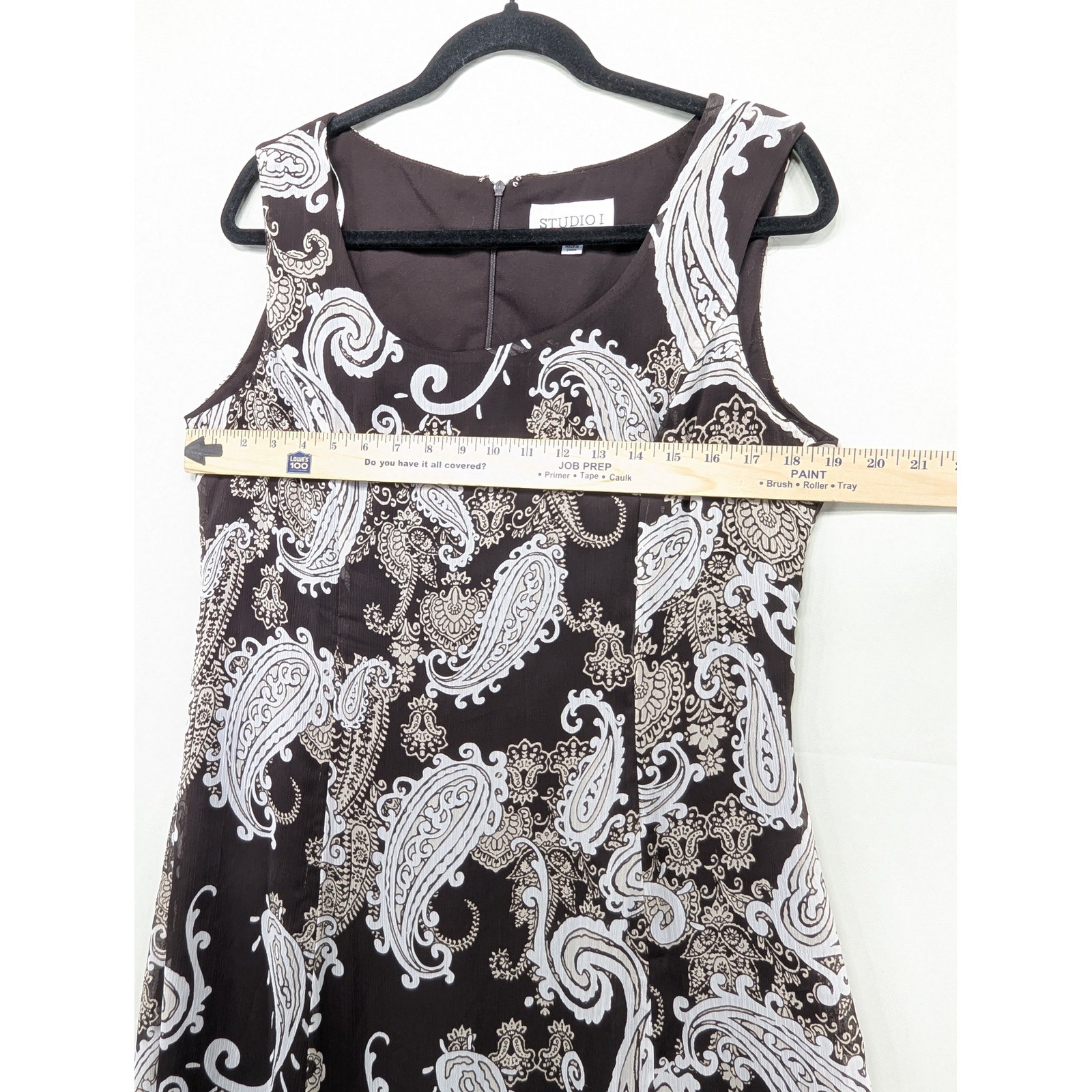 Studio I Brown Paisley Sleeveless Midi Dress Size 14 Career Casual Chic