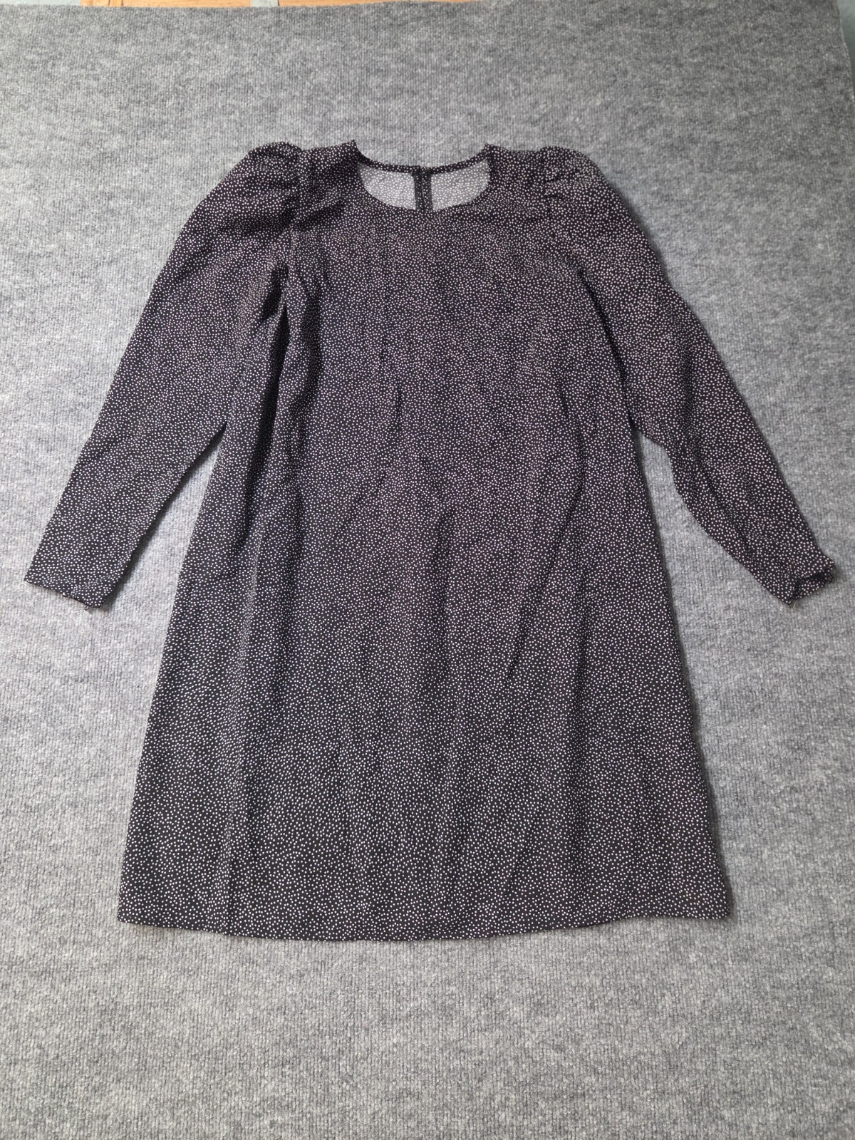 Polka Dot Long Sleeve Puff Shoulder A Line Dress Womens Black Retro Style Look