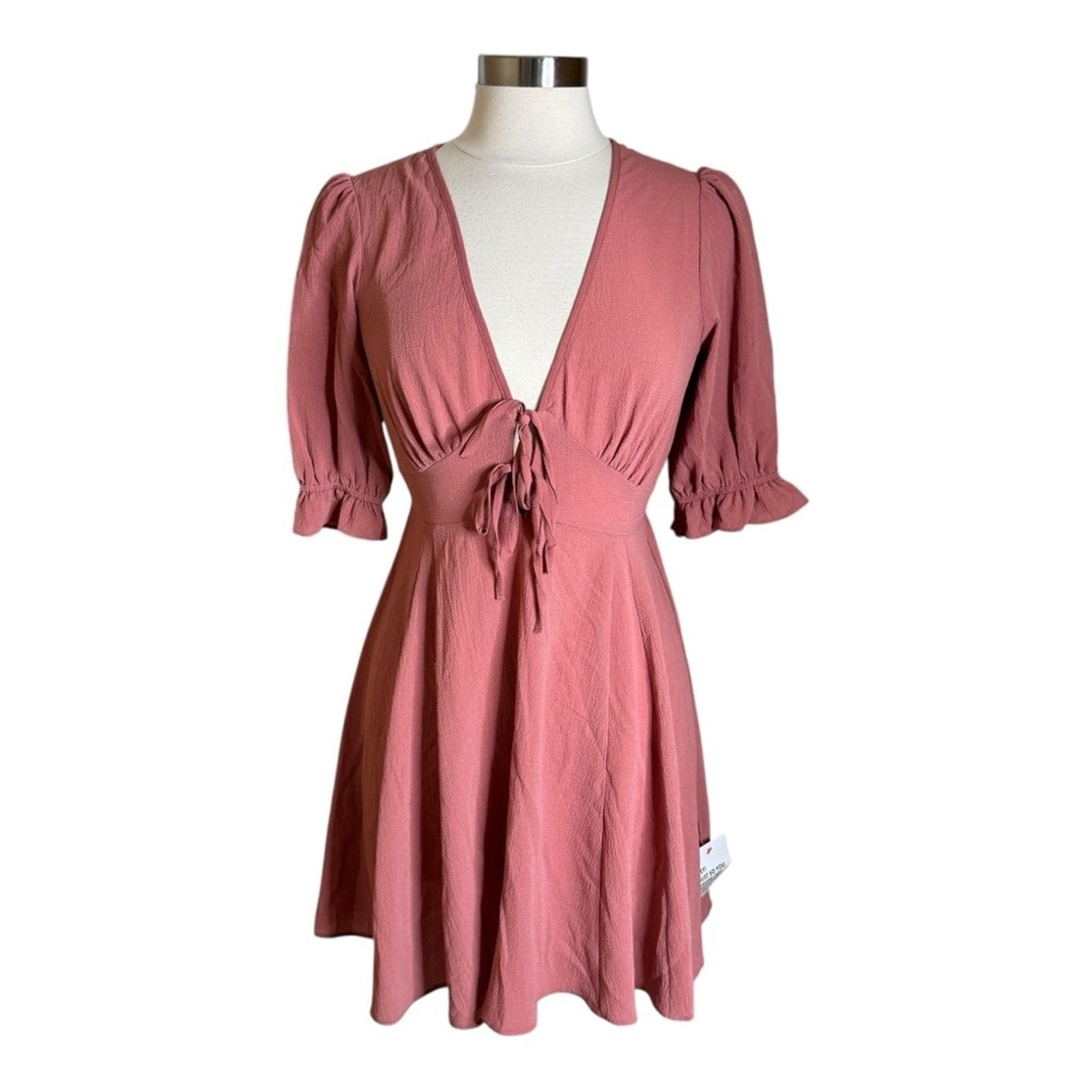 Asos Design Tie Front Mini Tea Dress V-Neck Tie Front Women’s 2 New Feminine