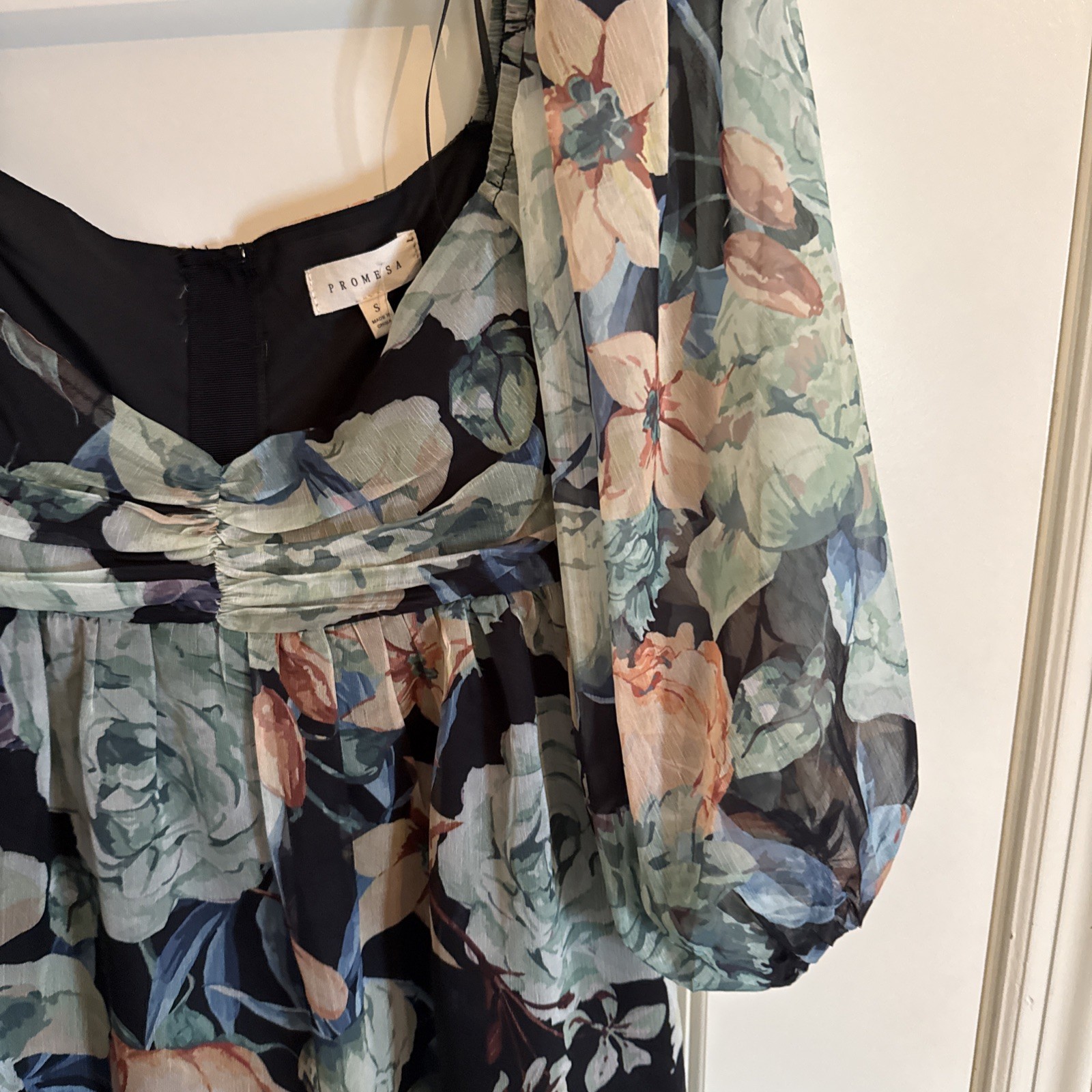 Promesa Blooming Belle Small Floral Chiffon Babydoll Mini Dress Midnight NWT