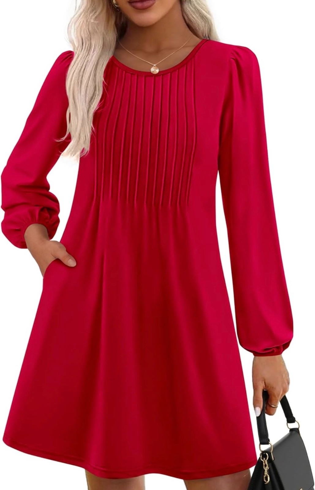 NWT Pretty Garden Dress Red Long Sleeves Pockets A Line Loose Fit Womens MEDIUM