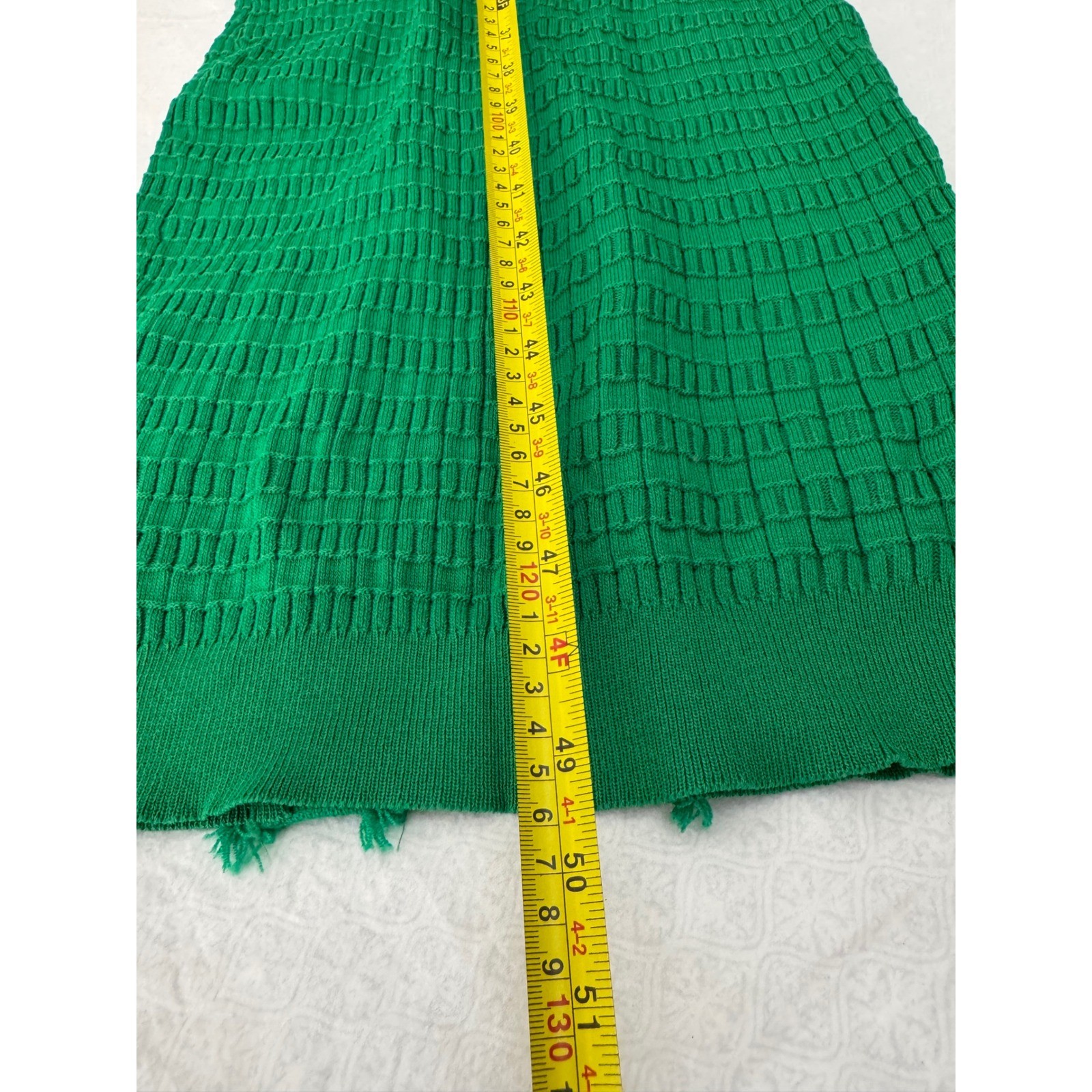 Green Knit Midi Dress Button Down Short Sleeve Fringe Size S/M Very Stretchy
