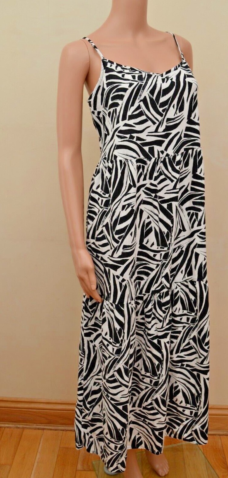 M&S Collection Linen Blend Round Neck Midi Tiered Dress Sz UK 12 -14
