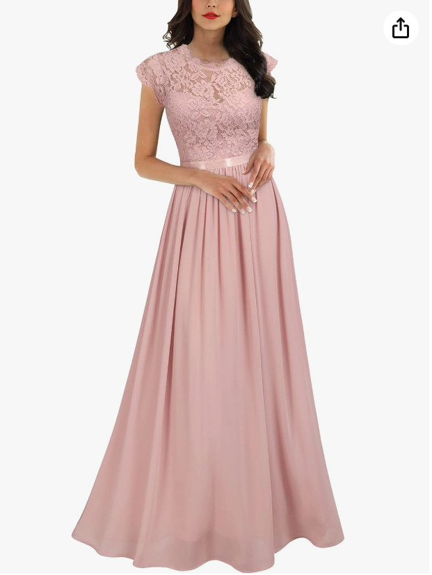 Miusol Women’s Formal Floral Lace Evening Party Maxi Dress Pink S