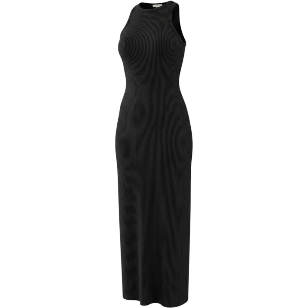 Vince Black Ribbed Knit Dress Sleeveless High Neck Cotton Blend S V040784541