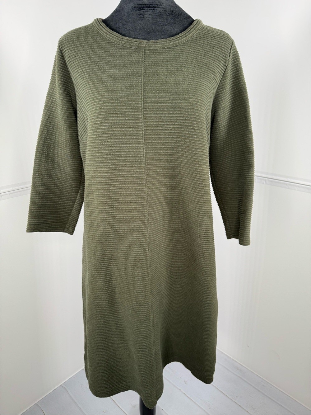 Vineyard Vines Olive Textured Knit Shift Dress Gold Back Zipper Size Small