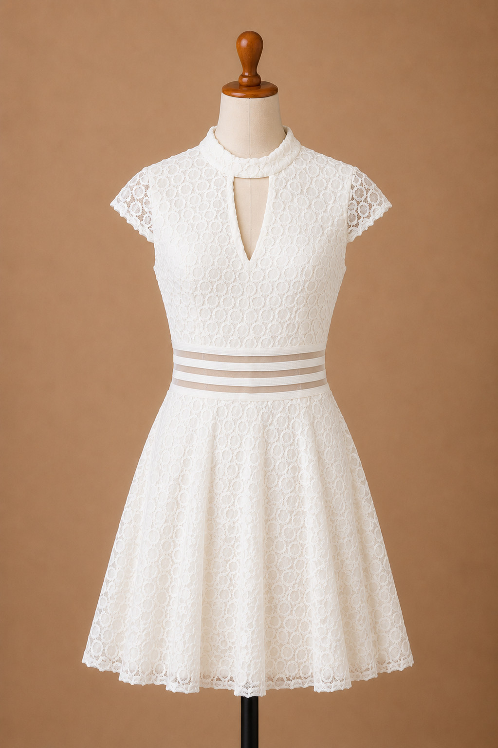 Jodi Kristopher Ivory Lace Cutout Fit & Flare Dress Size 1 (US XS) NWT
