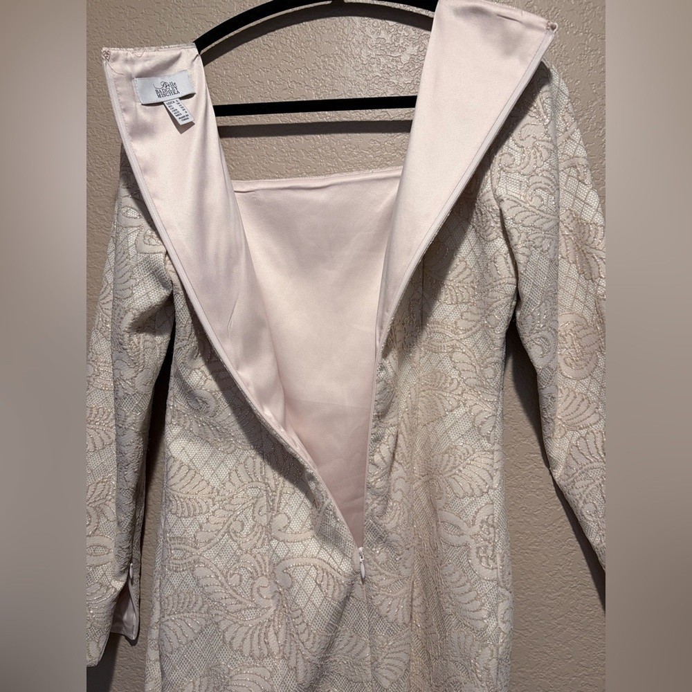 Badgley Mischka Stunning Cream Long Sleeve Dress with Gold Accent Detail Sz 6