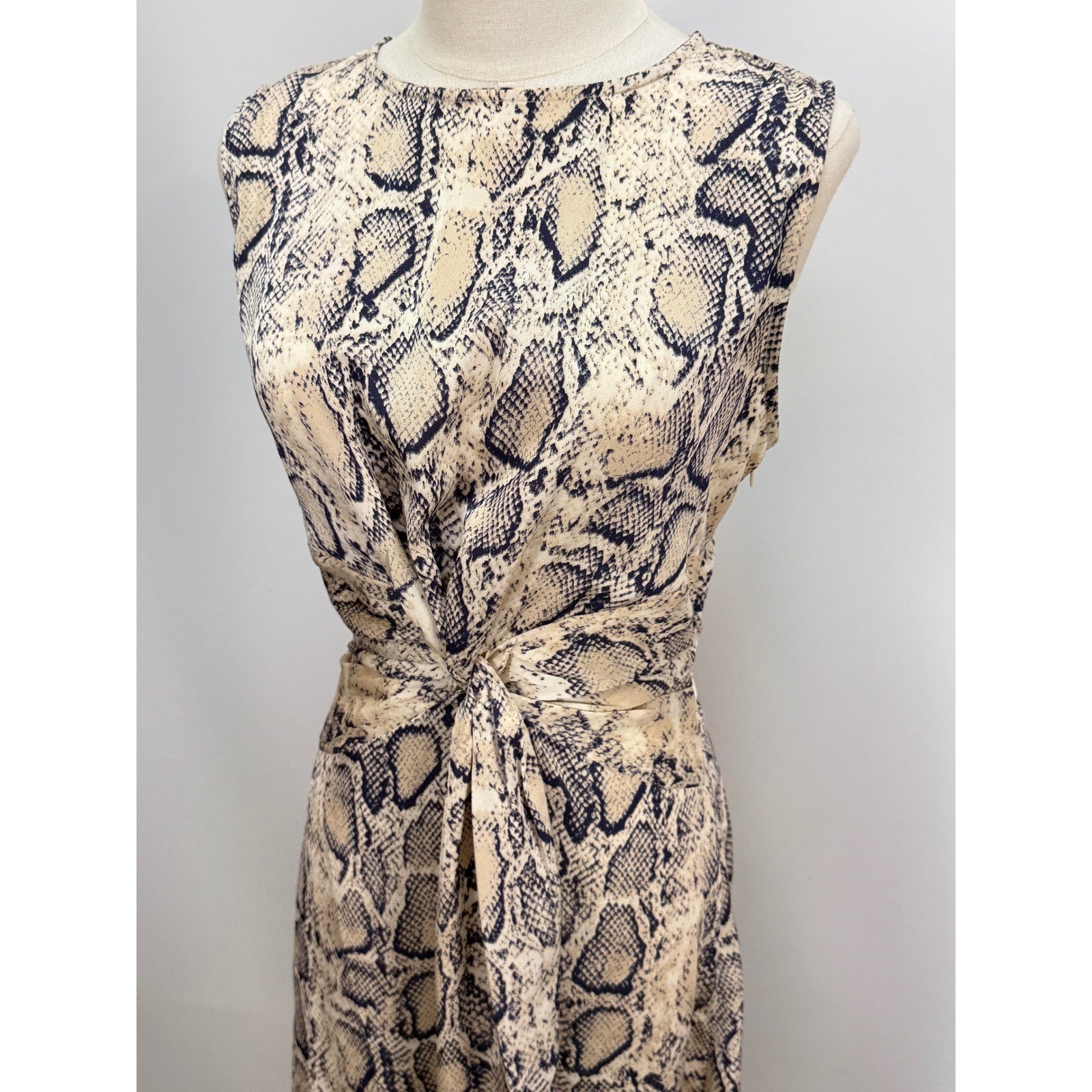 AQUA Womens Snakeskin Print Twist Front Sleeveless Midi Dress Neutral Beige M