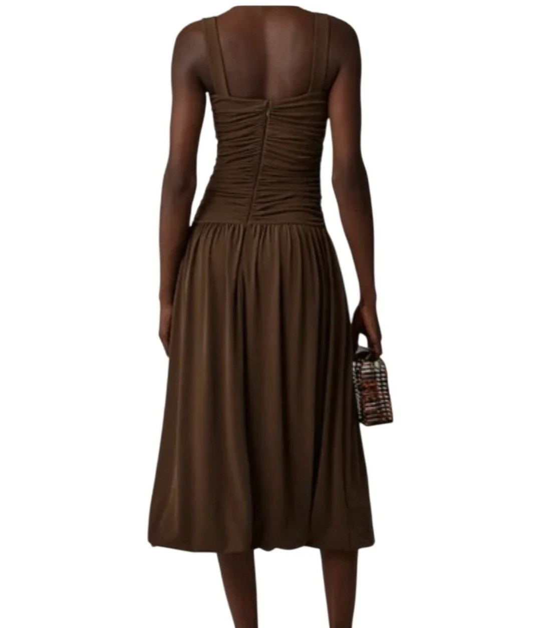 NWT J.Crew Ruched Drop-Waist Bubble Hem Midi Dress In Matte Jersey Brown XS