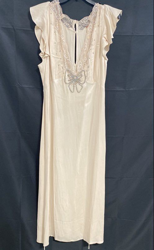 Free People Women’s Tan Rayon Dress Lace Rhinestone Butterfly Ruffle Sleeve M