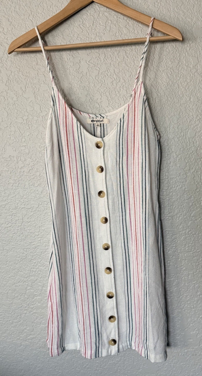 RIP CURL Striped Button Front Short Sundress Strappy Size L 100% Viscose