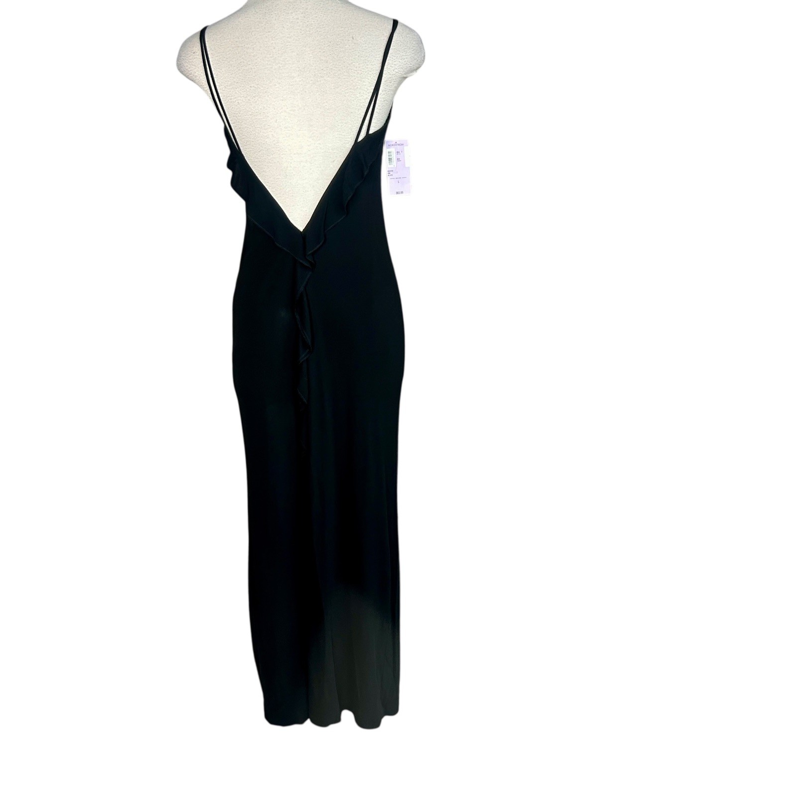 Maria Bianca Nero Black Slip Maxi Dress Ball Gown Deep V in the Back $302 NWT
