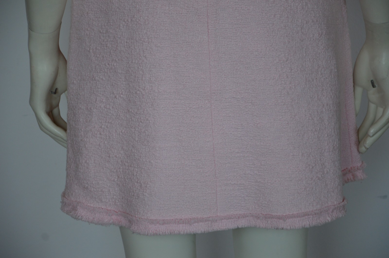 ZARA Pink Fitted Frayed Trims Tweed Boucle Gem Stone Button Mini Dress LARGE L