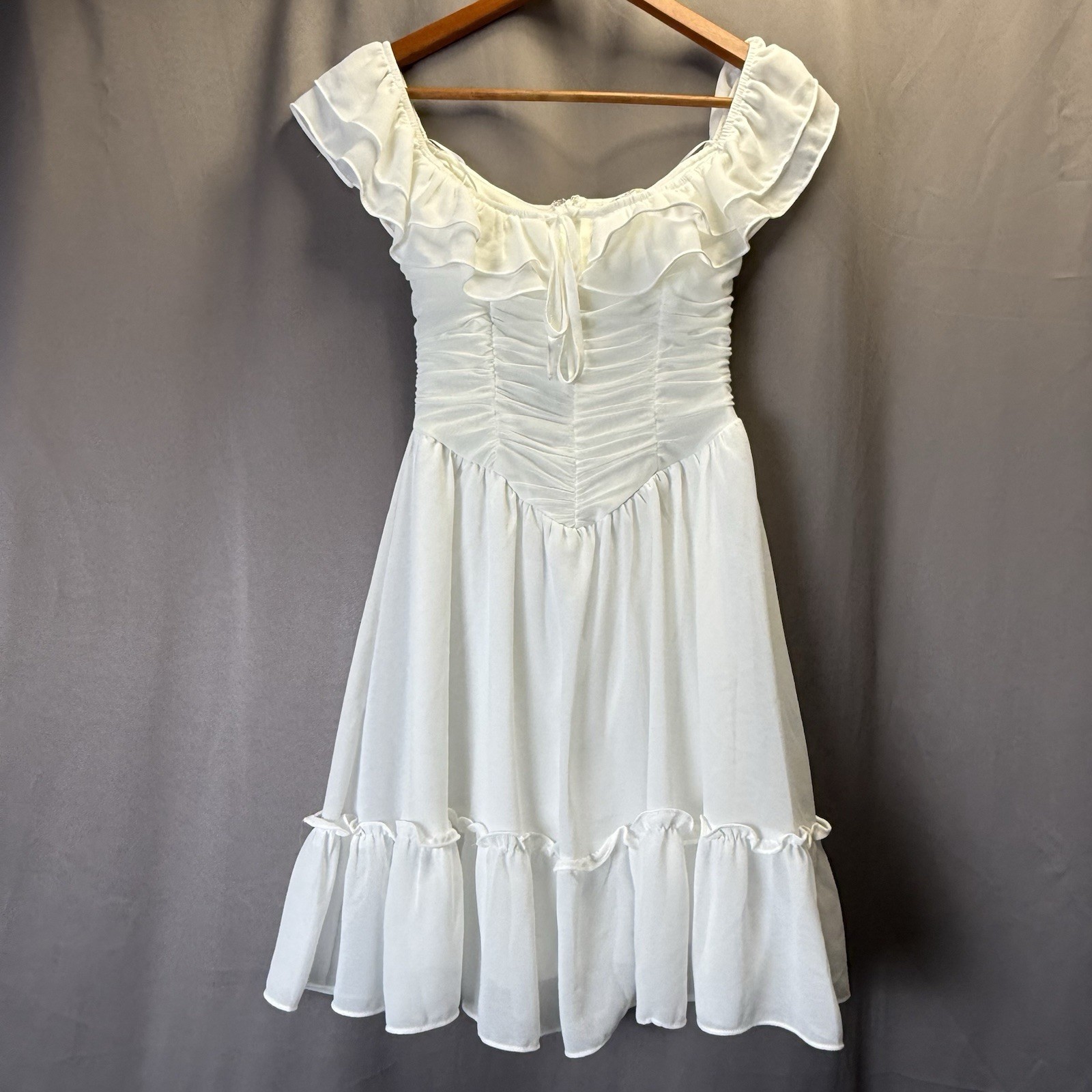 White Babydoll Corset Dress Sheer Ruffle Women’s Sz S Renaissance Fairy Coquette