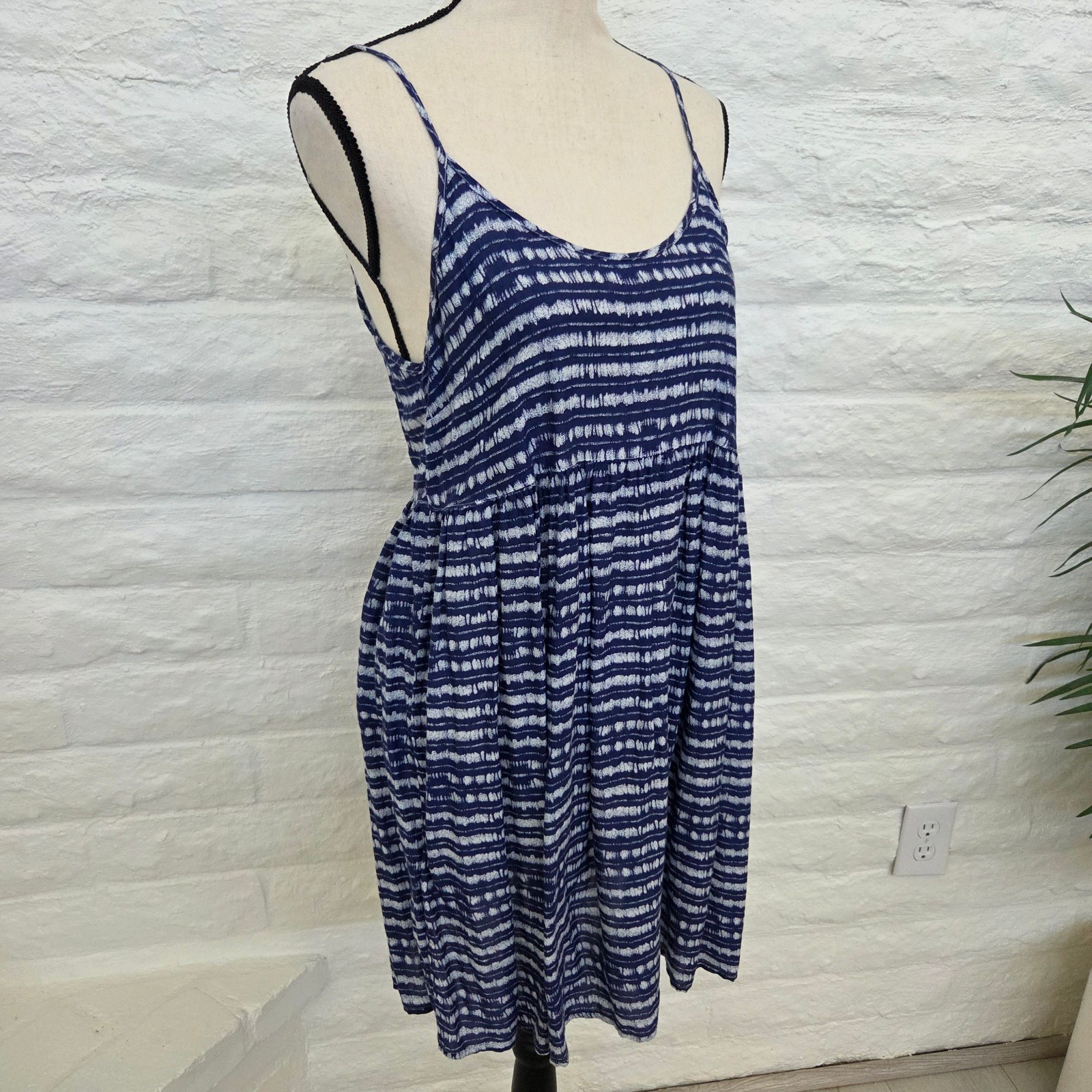 ROXY Dress Juniors Medium Blue White Sundress Cover Up Mini Summer Short