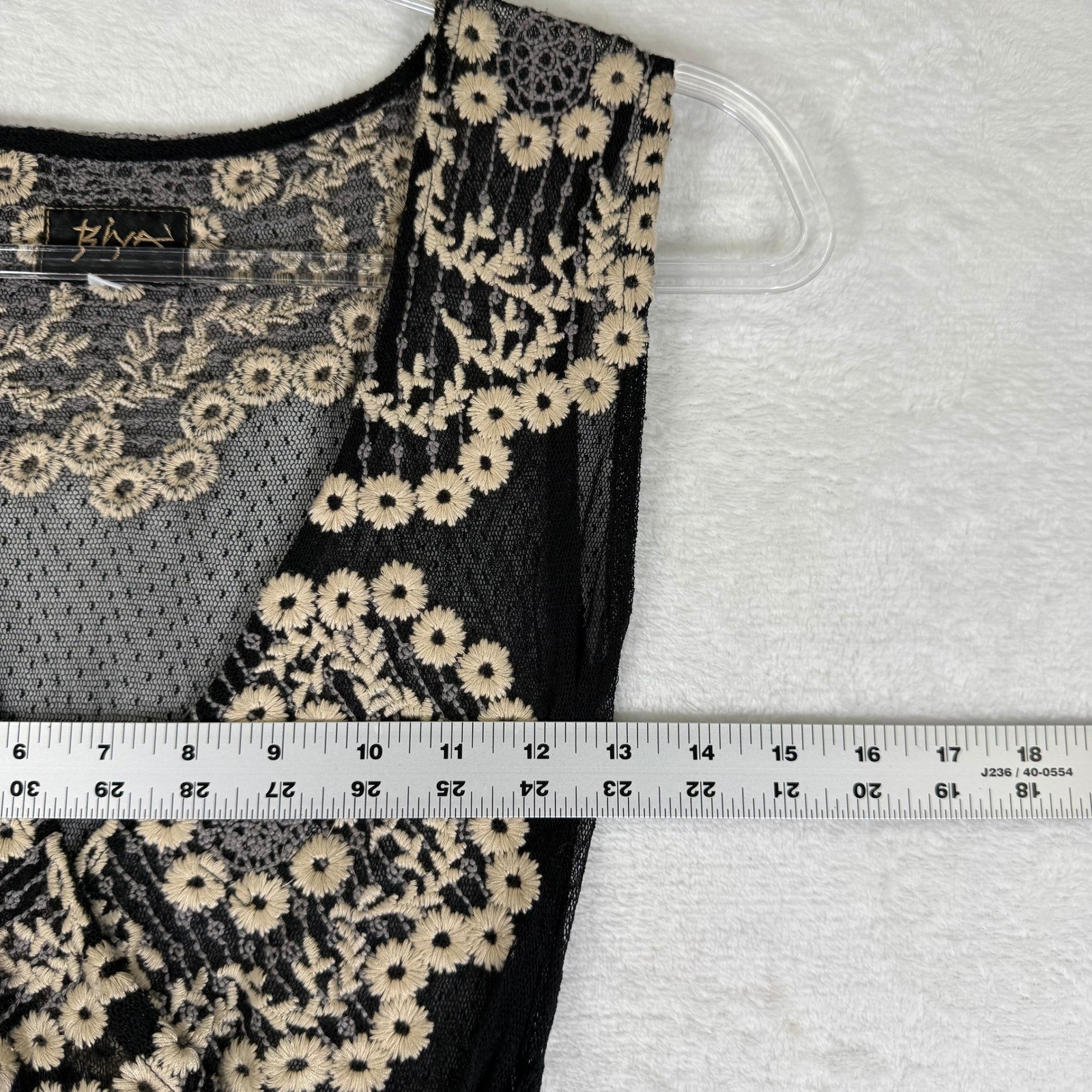 Biya Johnny Was Black Silk Mesh Embroidered Floral Wrap Dress Medium No liner