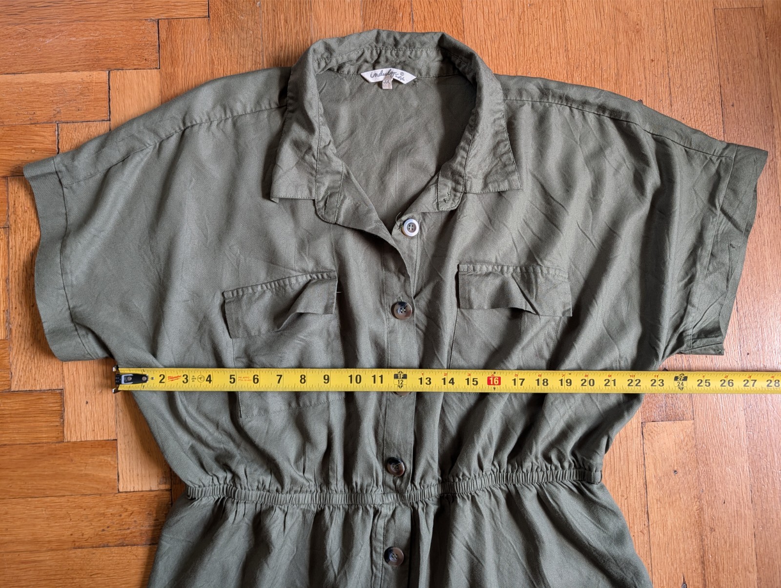 3XL Utility Shirt Dress Button Front Military Pocket Flaps Safari Olive Khaki