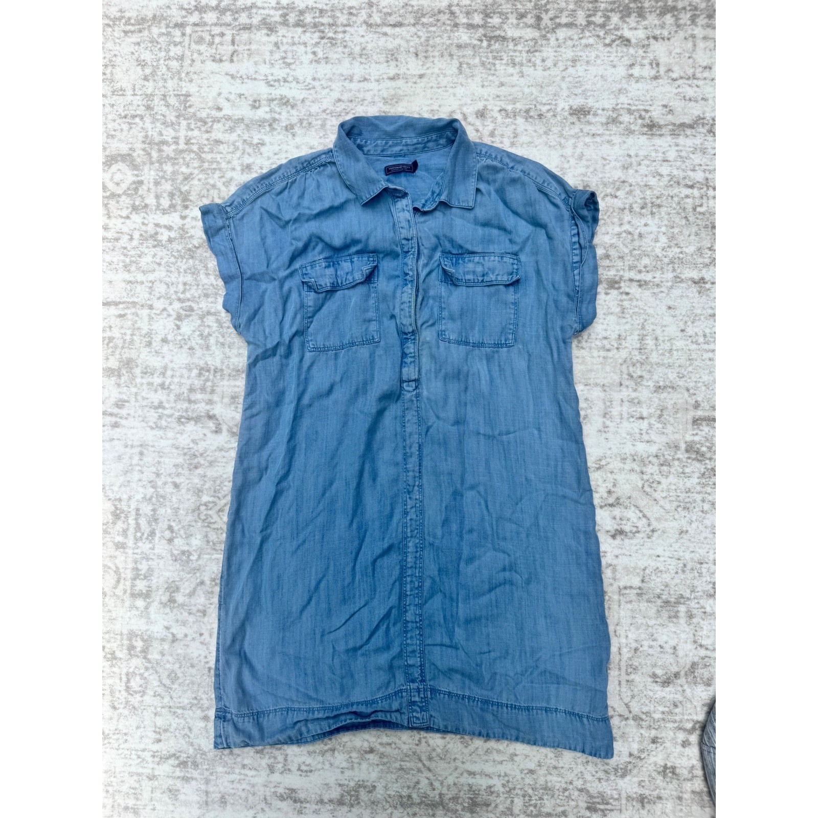 Vineyard Vines Blue Chambray Denim Shirt Dress Short Sleeve Coast Womens Medium