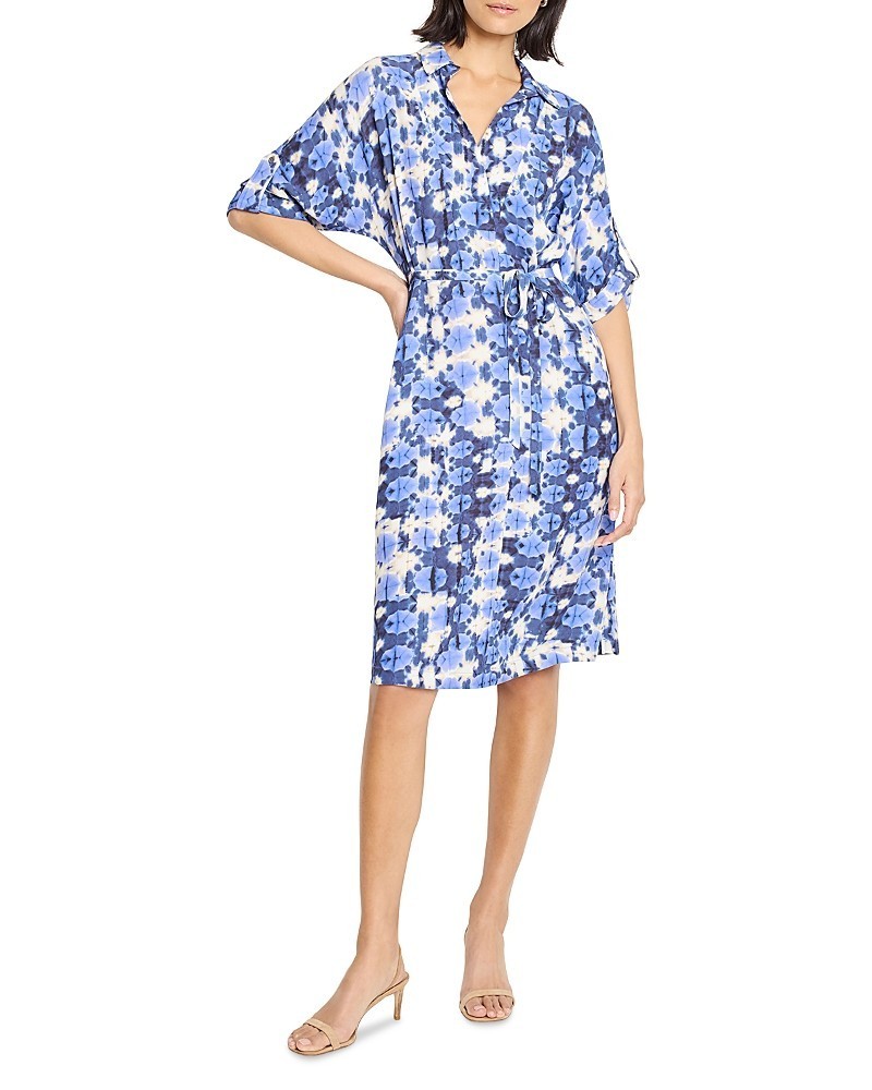 NIC+ZOE Devon Printed Shirt Dress Women’s S Blue Multi Elbow Sleeve Pullover