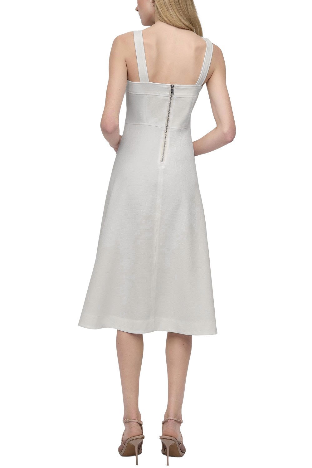DKNY Womens Square-Neck Sleeveless Midi Dress 12 Ivory – NWT