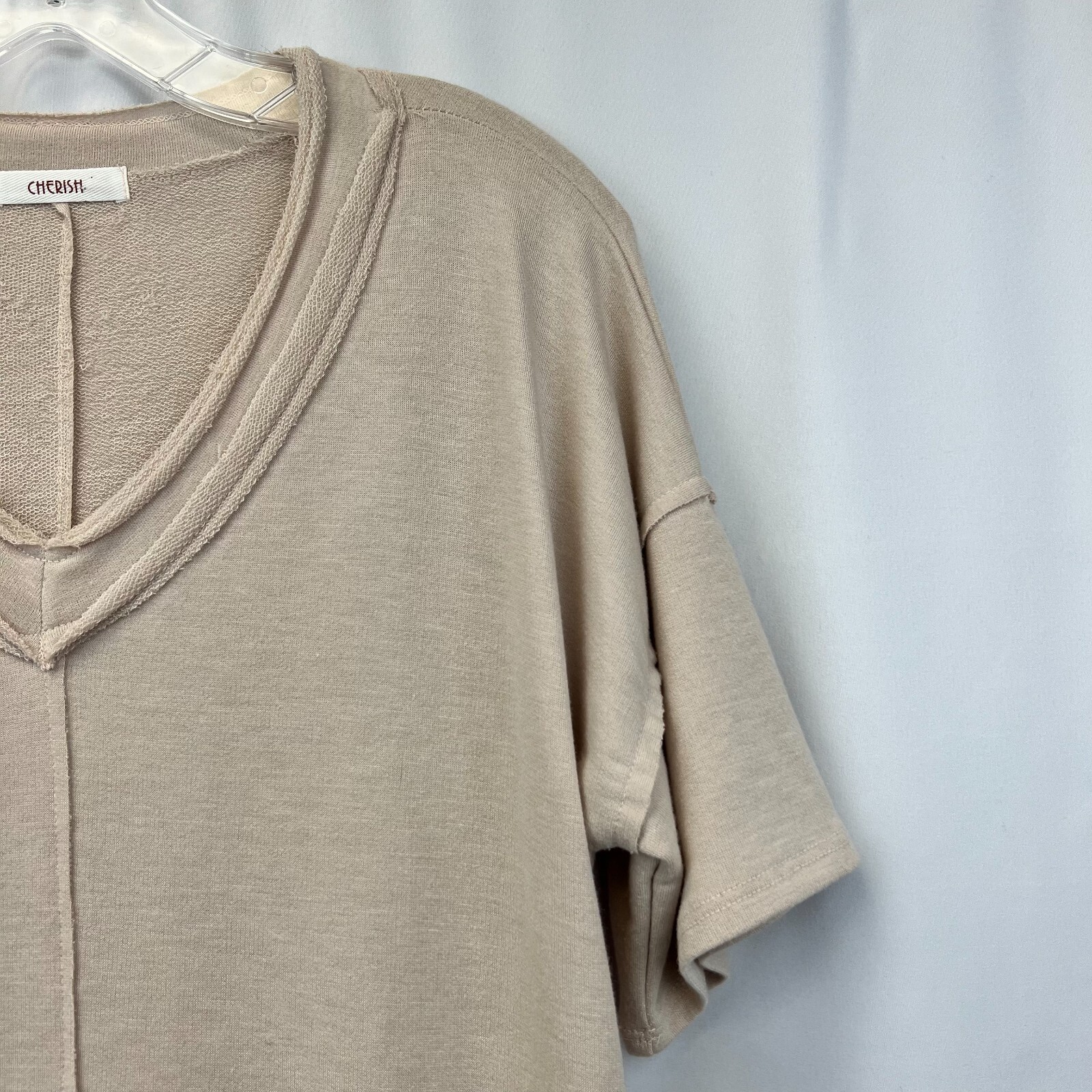 Cherish Womens Beige Short Sleeve V-Neck Pockets Short T-Shirt Dress Size Medium