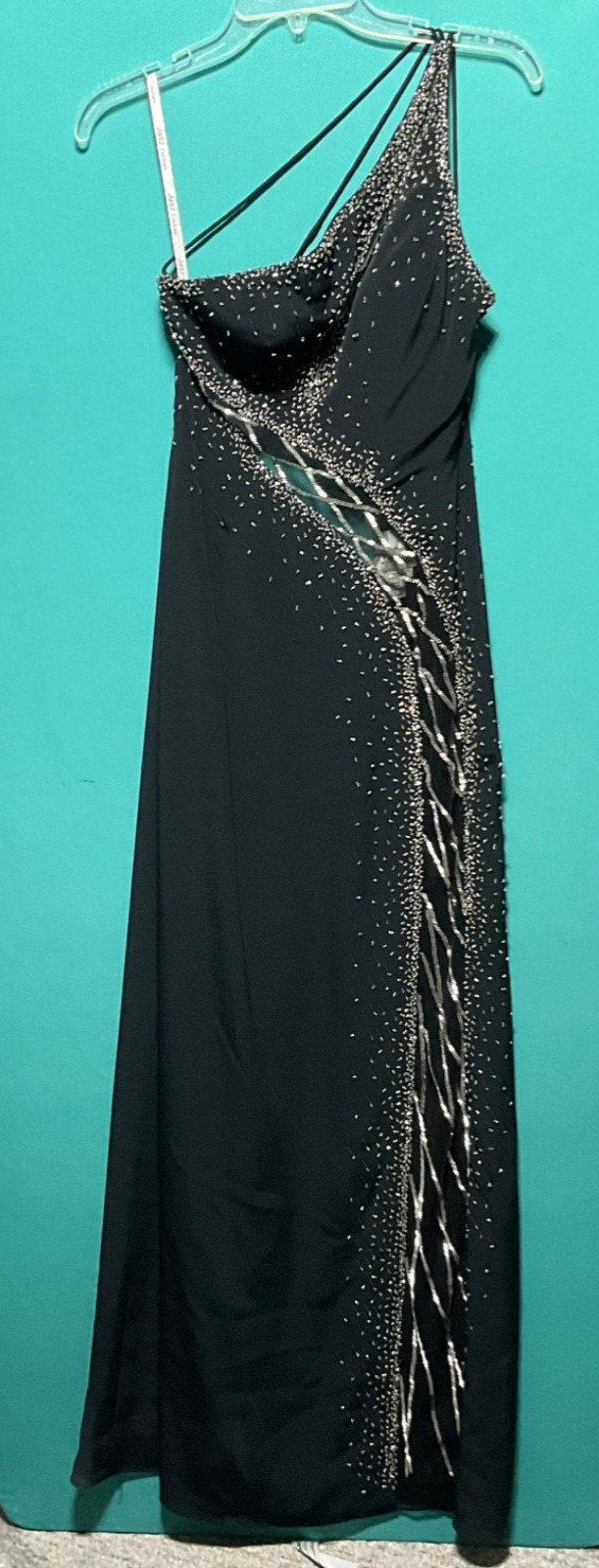 JASZ COUTURE Black Rhinestone Embellished FORMAL DRESS GOWN SZ 6 HOCO Cocktail