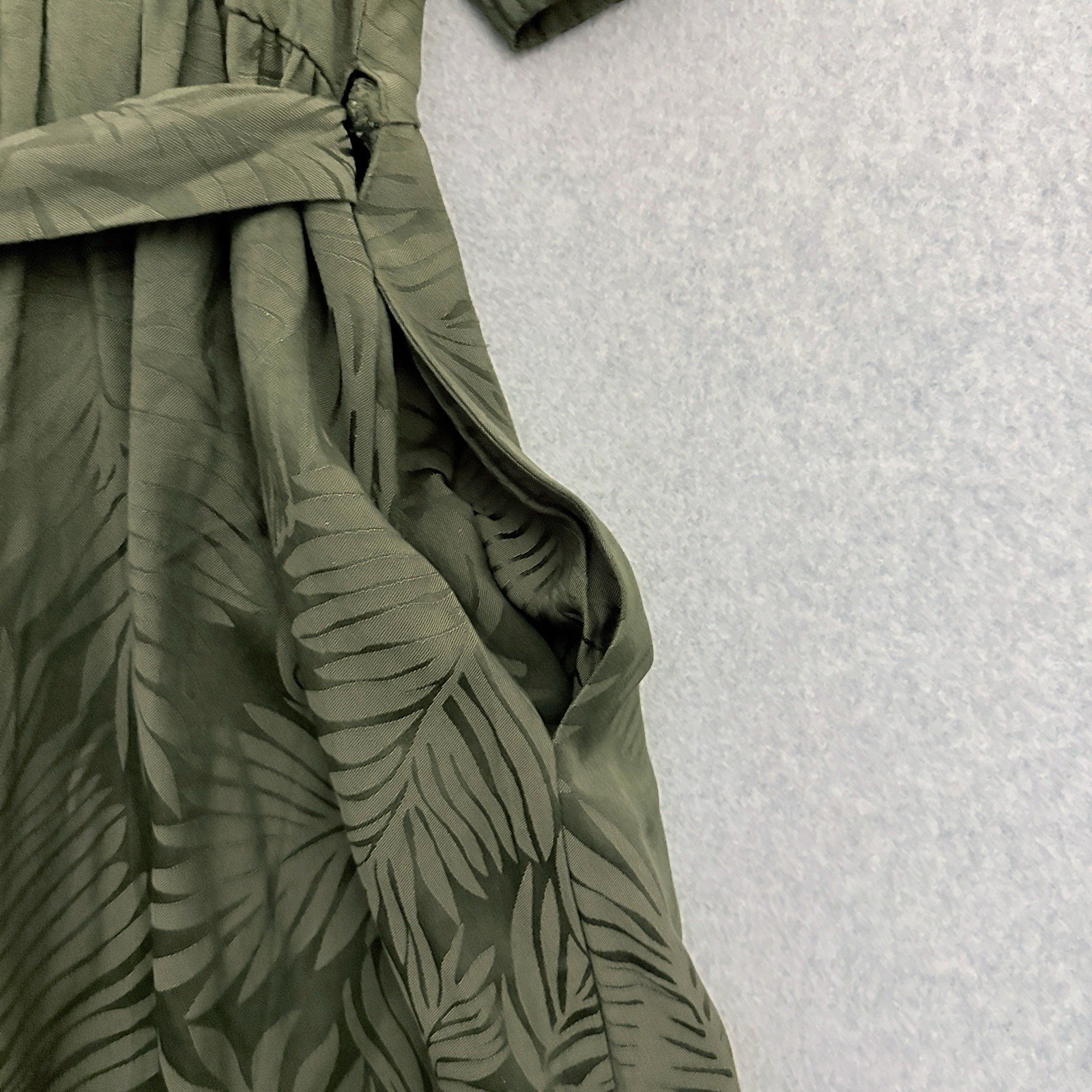 Oliver Bonas Maxi Wrap Dress Green Leaf Print UK 12 US 8 Short Sleeve Romantic