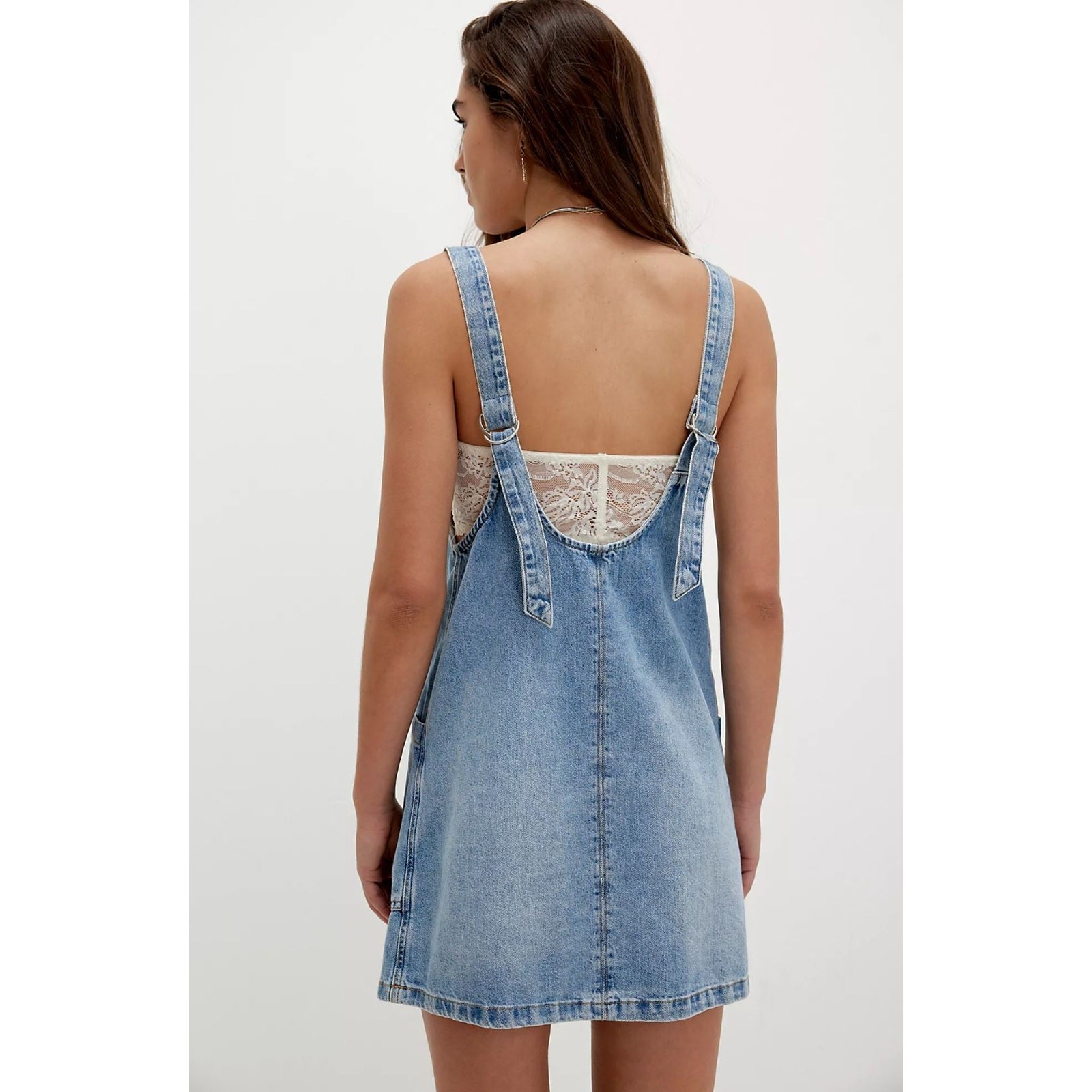 Free People High Roller Skirtall Medium Denim Overall Mini Dress Western Boho