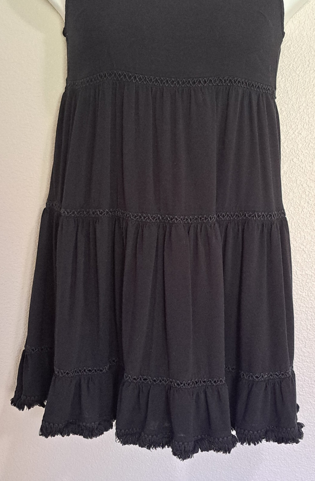 Mossimo Black Tiered Spaghetti Strap Fringe Hem Dress Small Boho Summer
