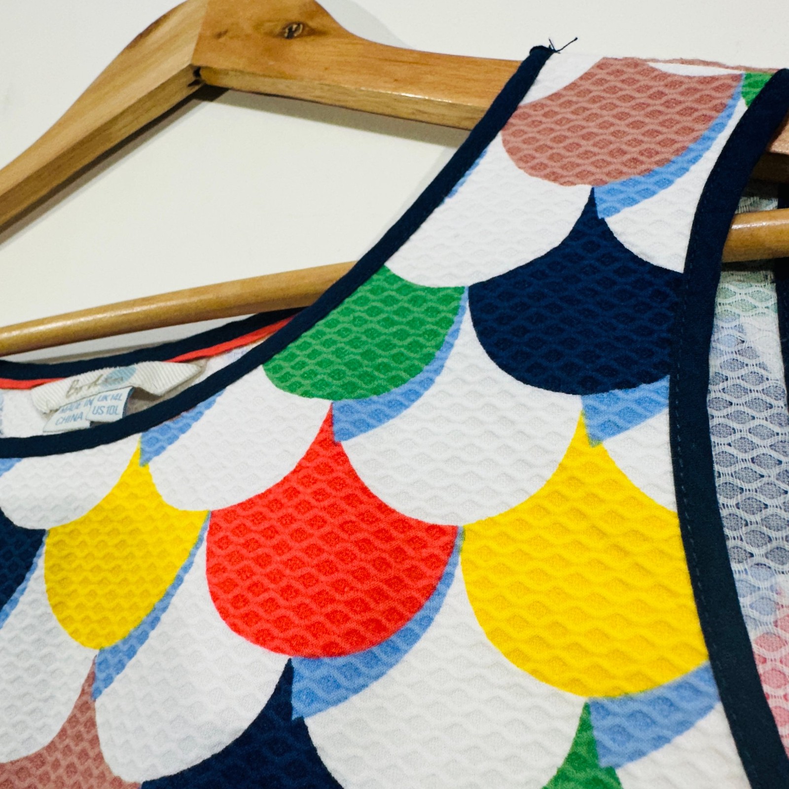 Boden Shift Dress UK 14L Scallop Red Blue Green Yellow White Textured