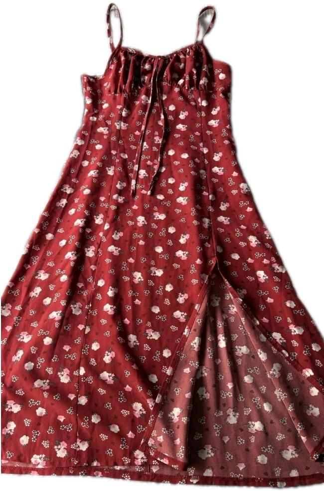 SheIn Red/White Floral Fit & Flare Spaghetti Strap Tie Front Midi Dress Medium