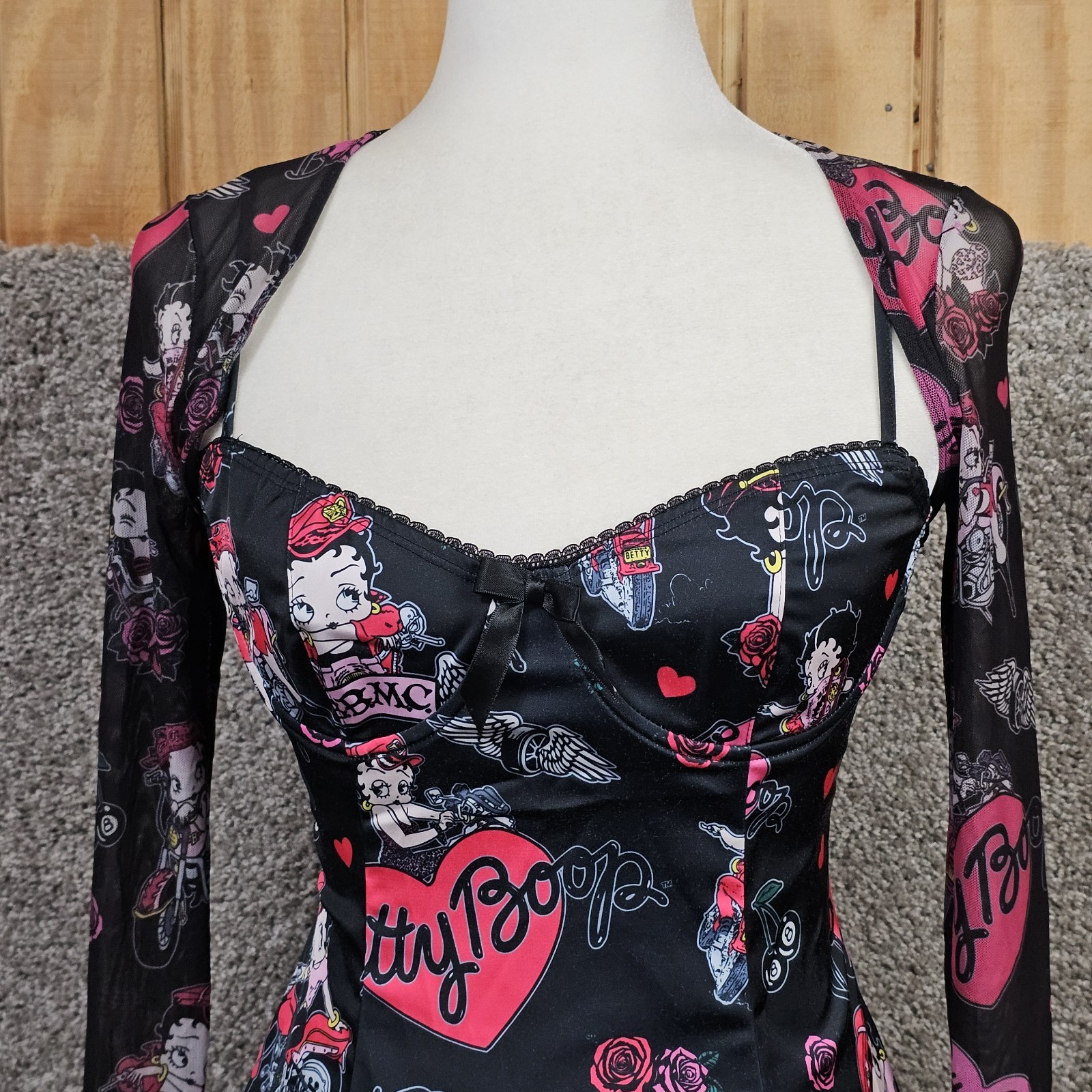 Dolls Kill Betty Boop Tough A-Line Mini Dress Sz XS w/ Shrug Underwire Satin