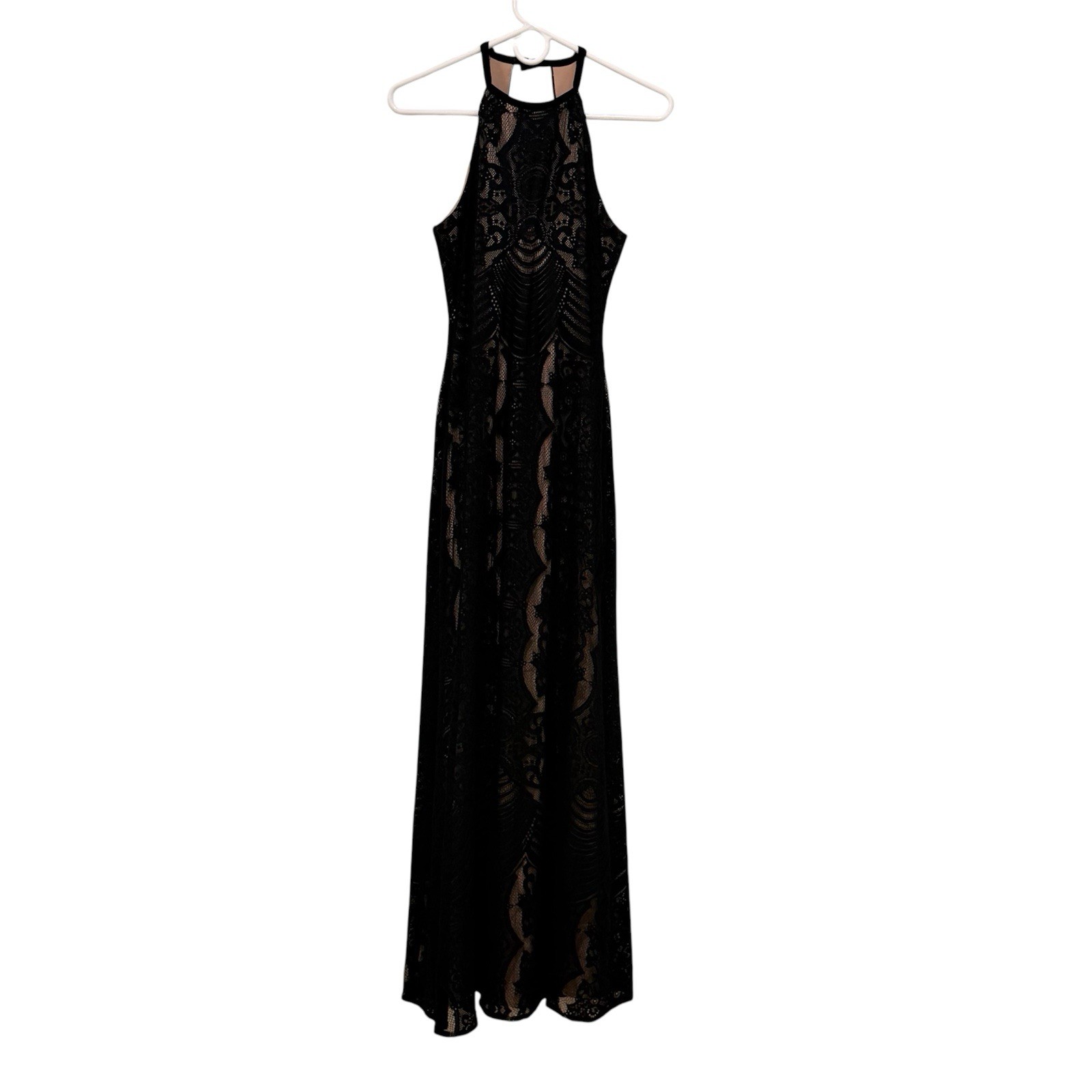 Morgan & Co Black Lace Overlay Gown Witchy Whimsigoth Dark Fairy Size 6 Tall