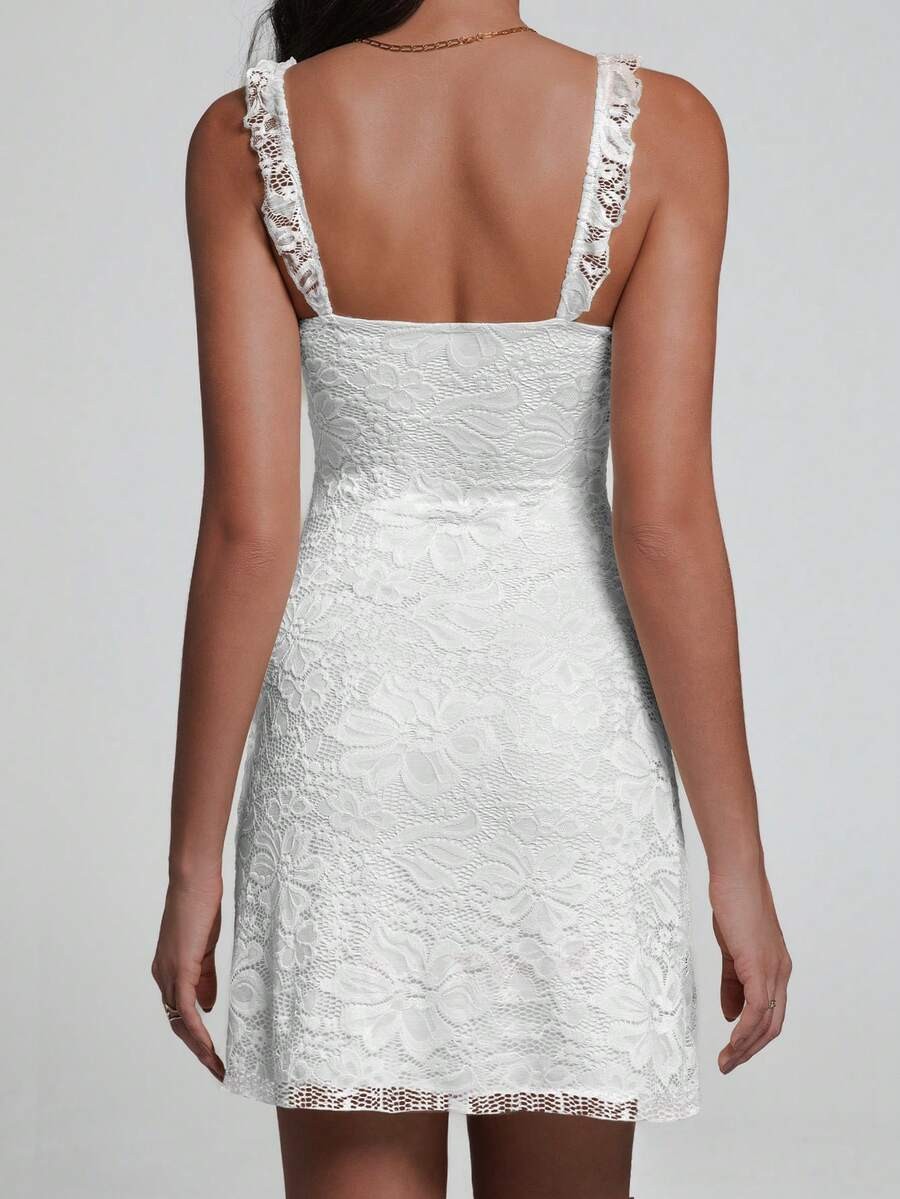 Elegant Lace Patchwork Mini Dress Backless Spaghetti Strap Zipper Party Slim