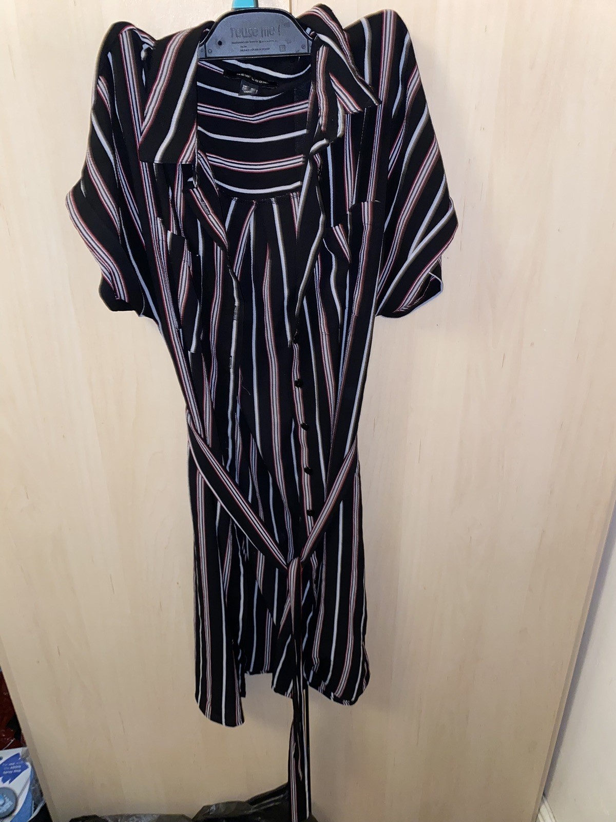 Size 10 New Look Black Red And White Shirt Dress With Belt