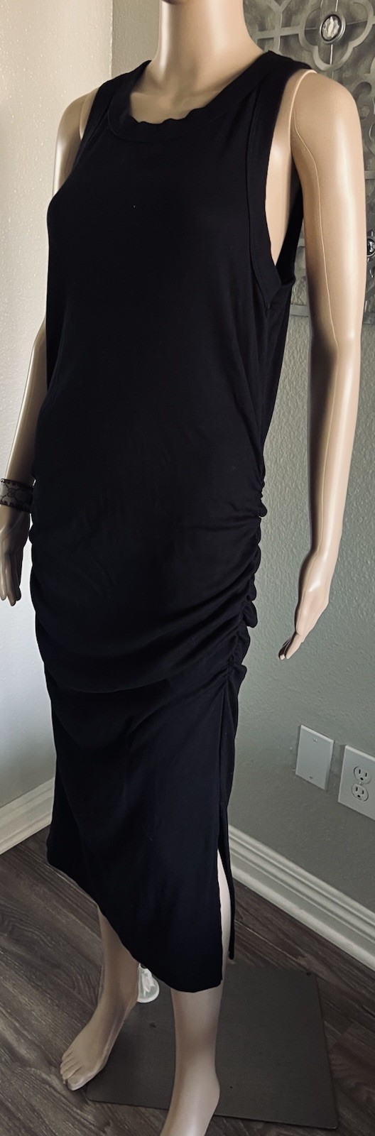MICHAEL STARS Ruched Side Slit Bodycon Ribbed Maxi Dress Lounge Casual City XL