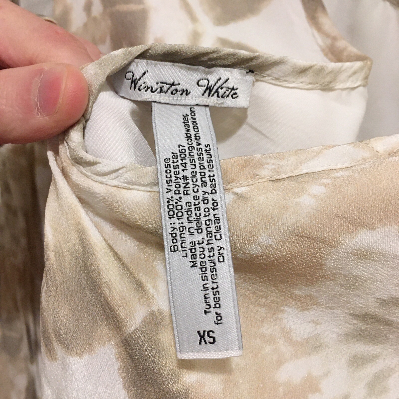 Winston White Bardot Dress Cream Tie Dye XS Boho Tassels Open Back Bell Sleeve