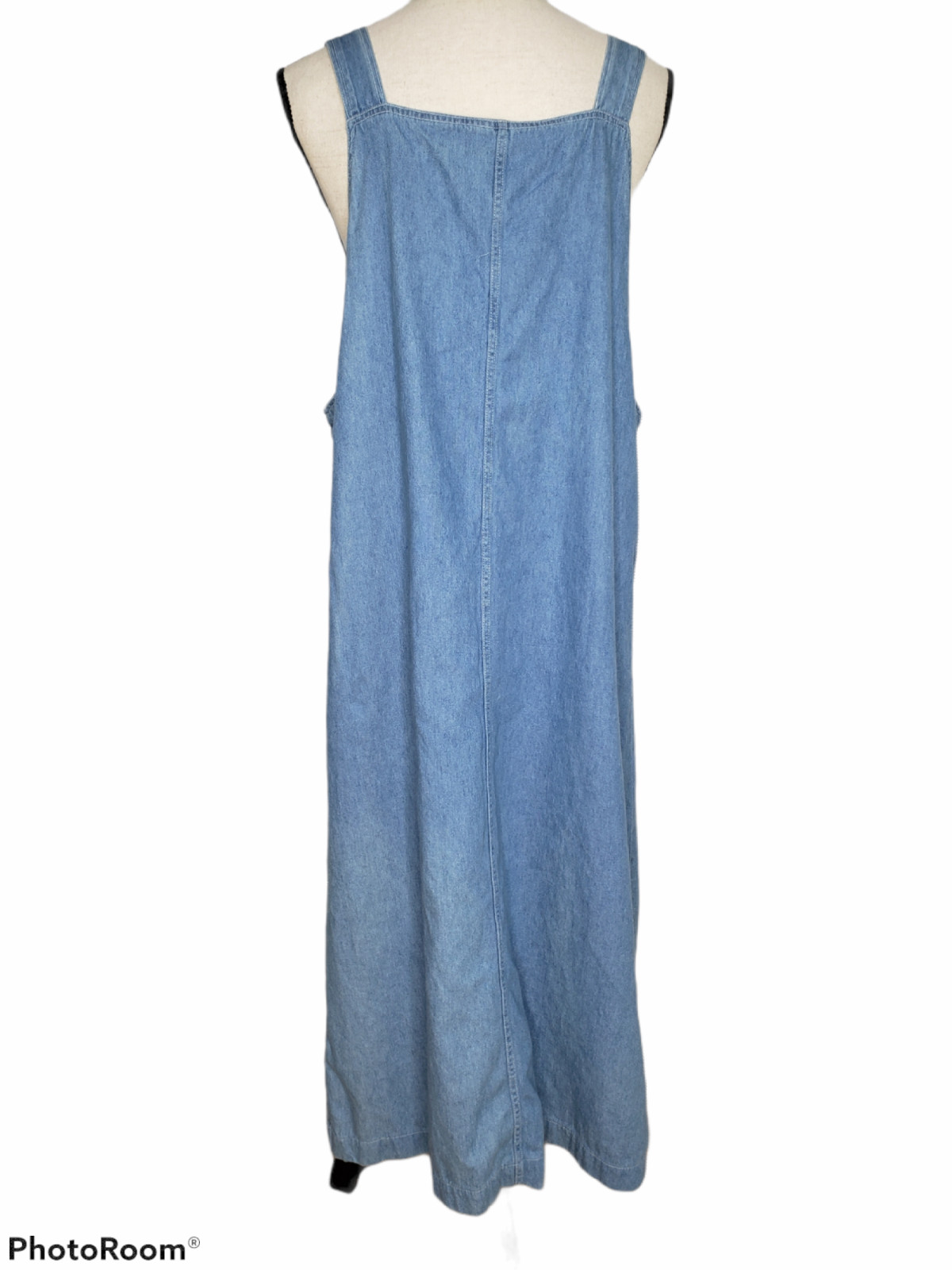 Vintage Capacity Bib Dress Medium Pockets Embroidery Blue Denim Side Split