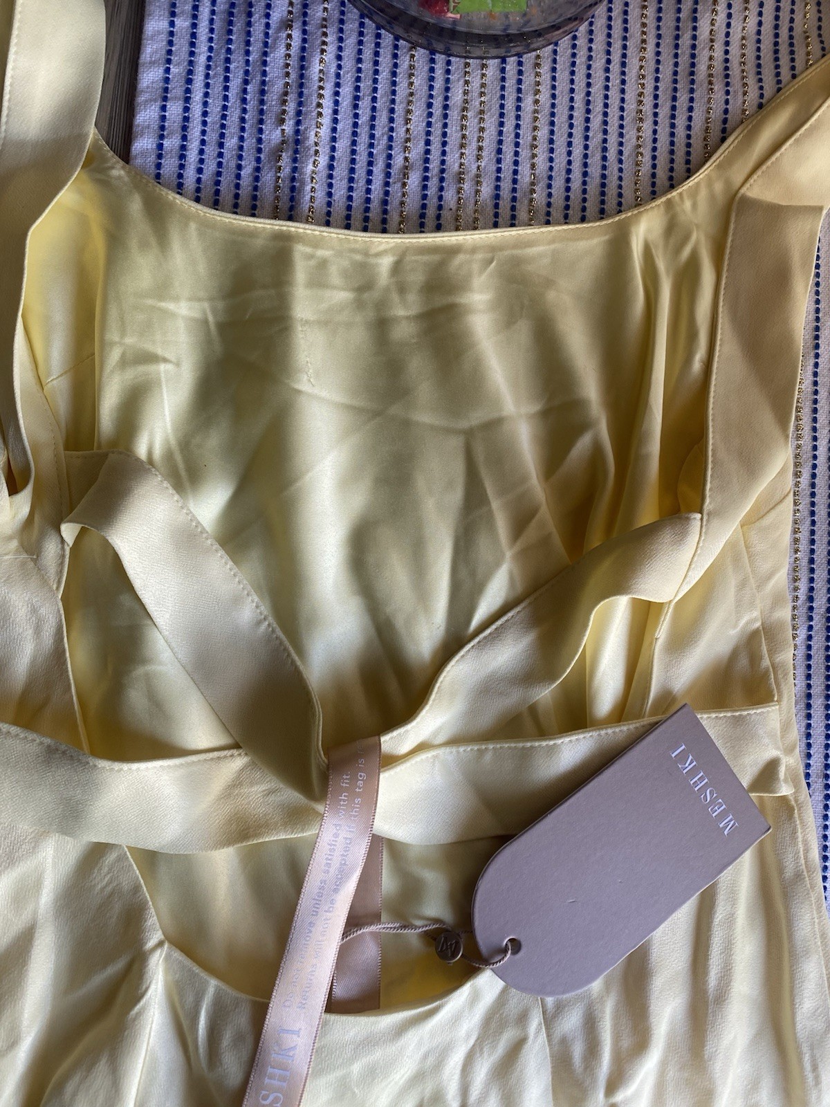 MESHKI Butter Yellow Satin Low-Cut Back Sleeveless Maxi Dress Size XS NWT