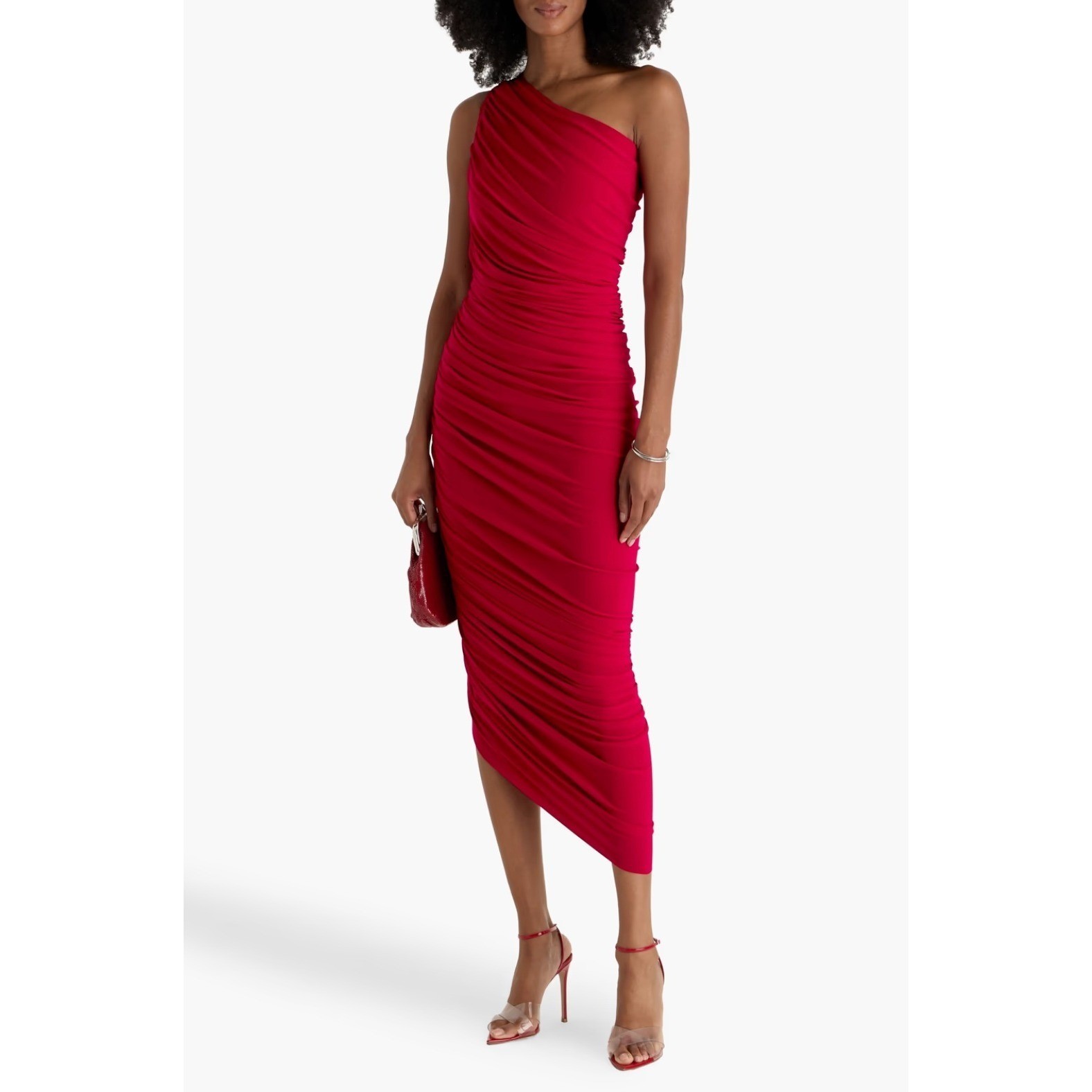 Norma Kamali Diana One Shoulder Gown Womens S Red Ruched Bodycon Formal Cocktail