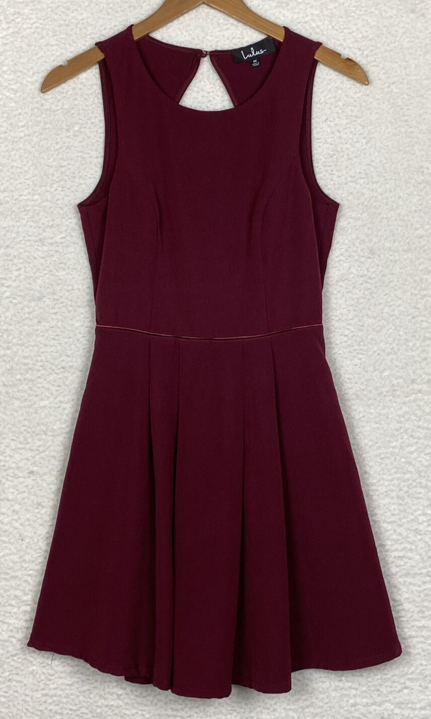 Lulus Cocktail Dress Medium Fit And Flare Burgundy Open Back Party Event