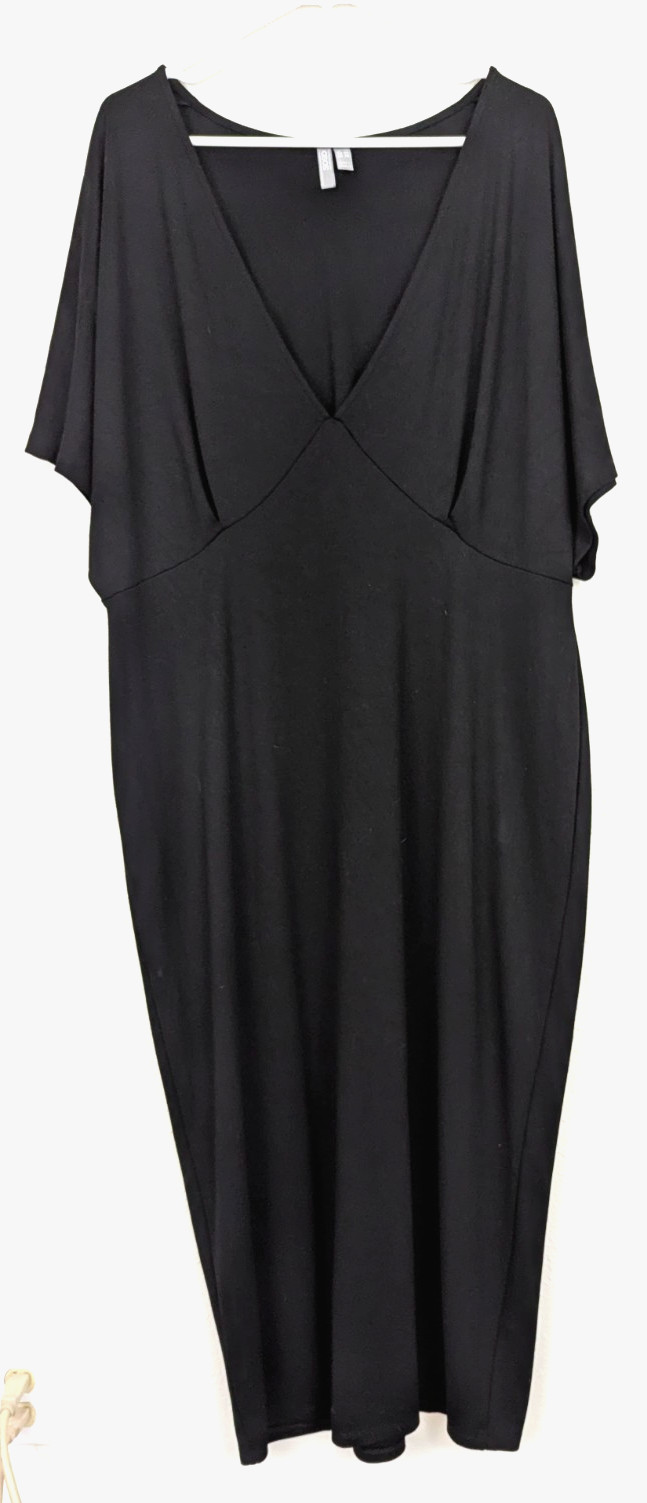 Asos sz 20 Midi to Maxi length Dress knit black stretchy ss v-neck women 3249