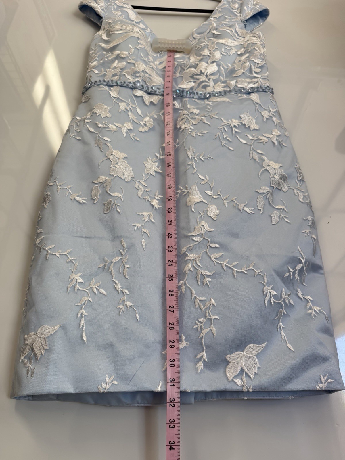 NWT Women Elegant Floral Embroidered Sheath Formal Dress in Sky Blue Size 14