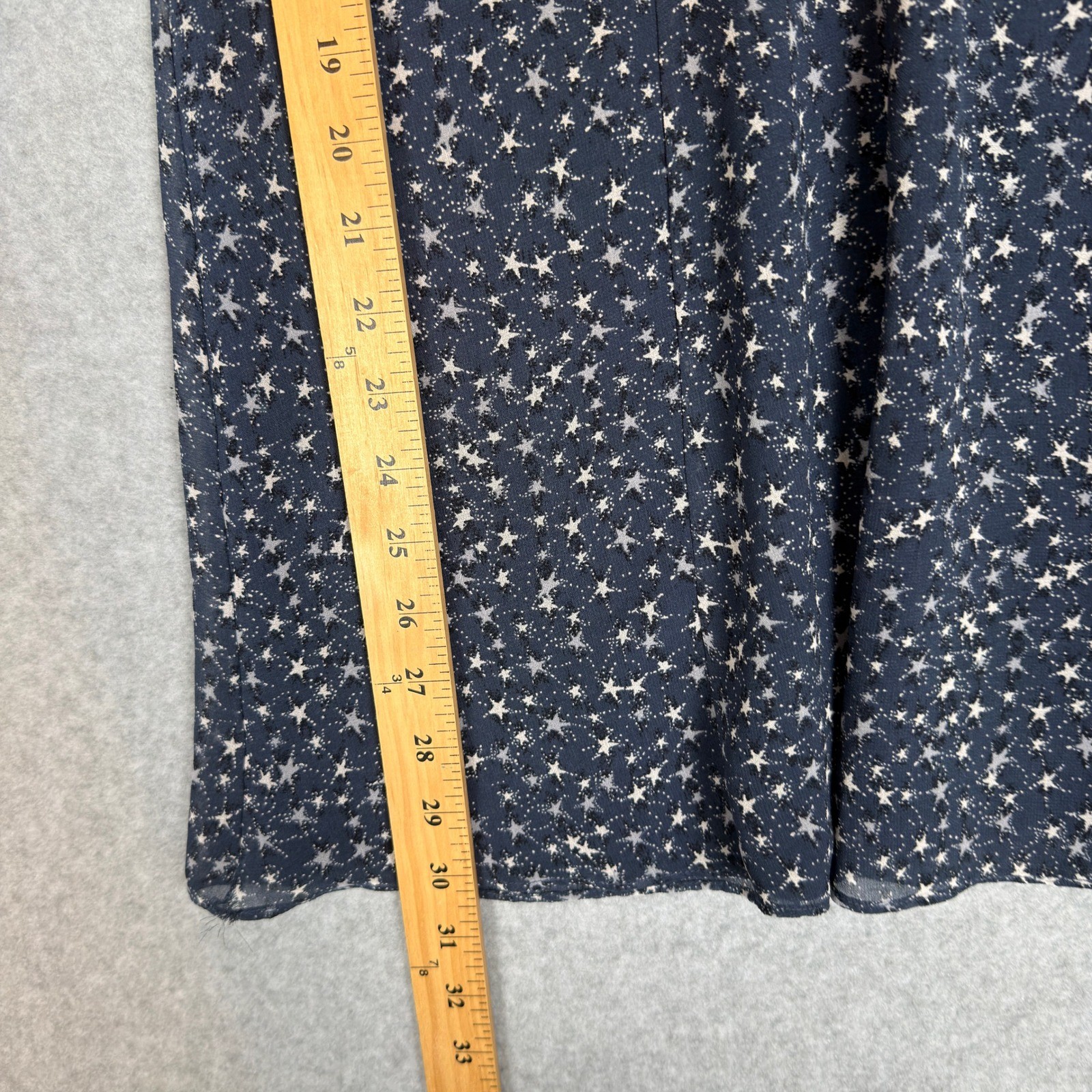 BCBGeneration Size S Navy Star Print Sheer Long Sleeve V Neck Mini Dress