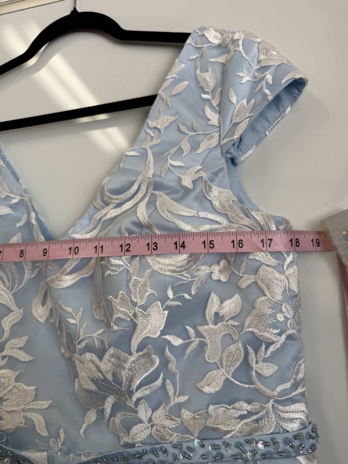 NWT Women Elegant Floral Embroidered Sheath Formal Dress in Sky Blue Size 14