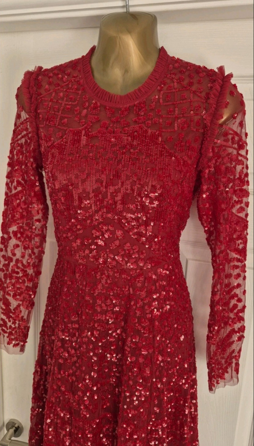 Needle & Thread Aurora, Red Sequin Midi Dress UK 8 Us 4 ASO Kate Middleton Royal