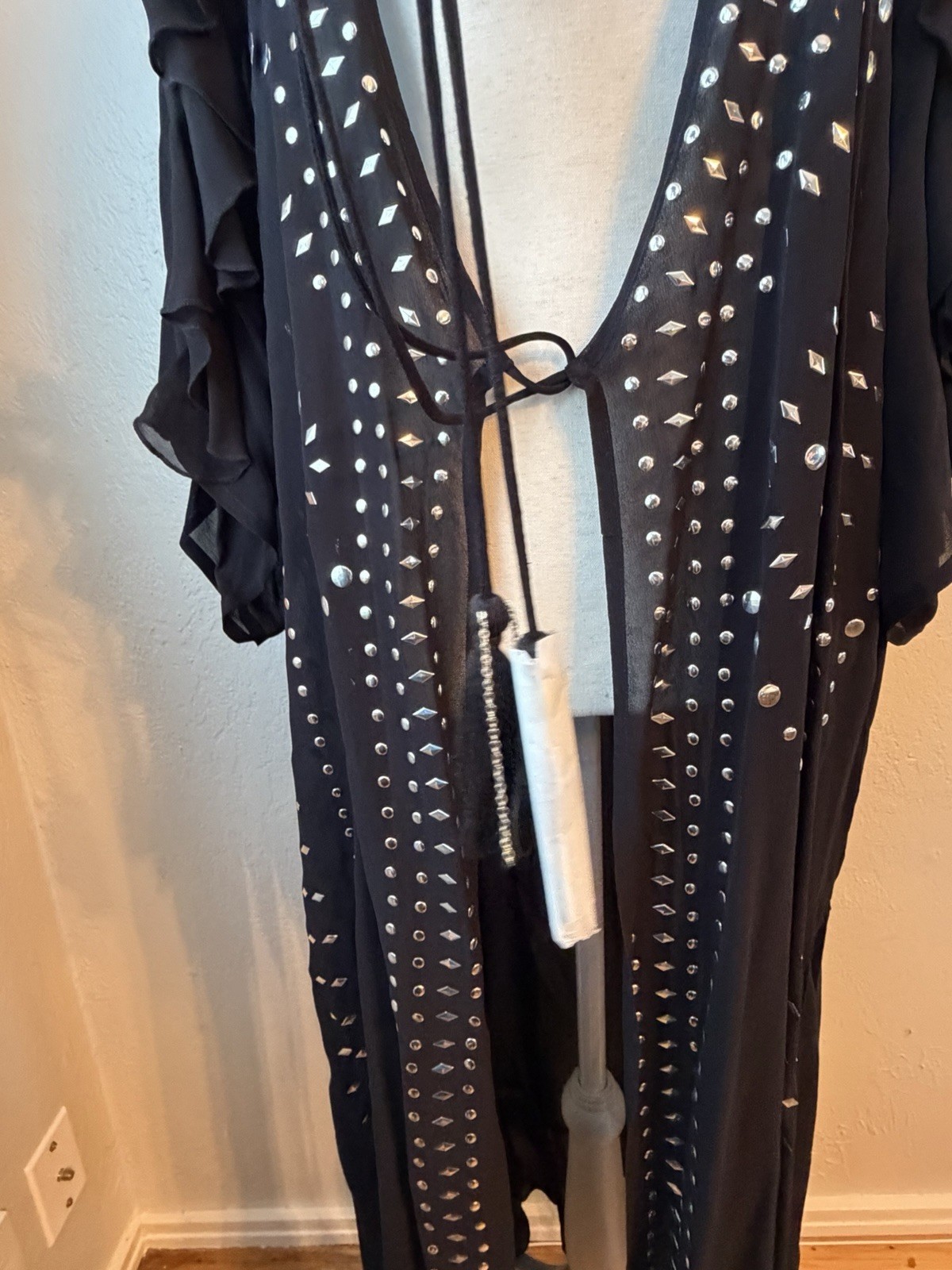 33- Free People Studded Duster Kimono Black NWT Sheer Cardigan Boho Cover Up