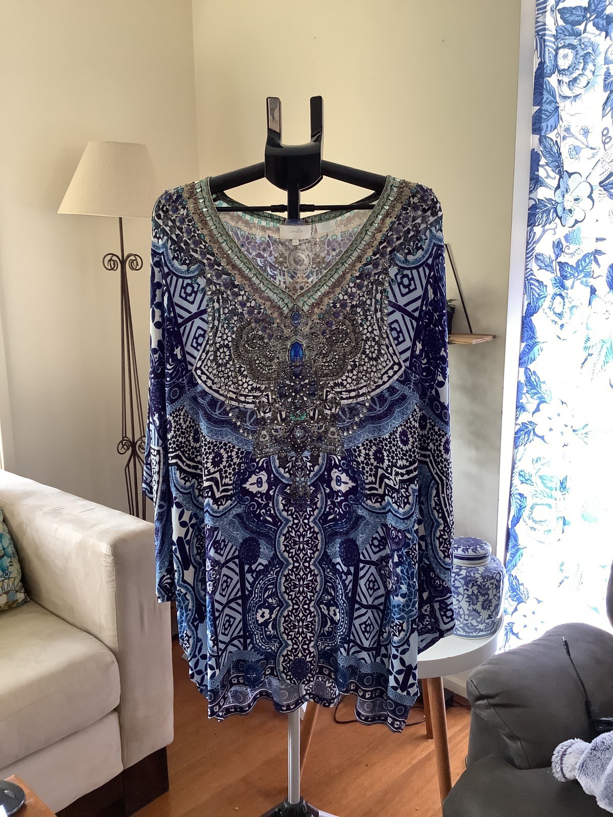 Camilla Under the Medina Moon Navy Blue White Knee Length Dress Ex Cond One Size